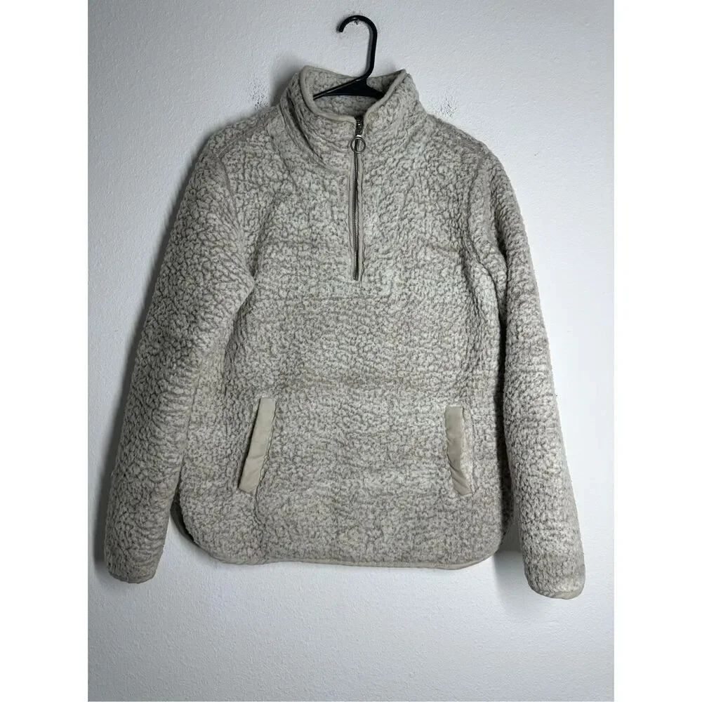 Thread & Supply Women’s Sherpa 1/4 Zip Sweater Pullover Gray Beige Size XS
